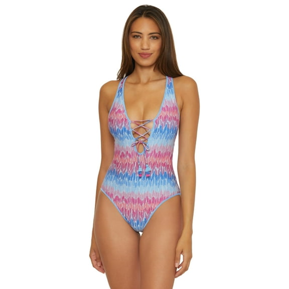 Becca by Rebecca Virtue Women's Standard Joshua Tree One Piece Swimsuit, Plunge Neck, Adjustable, Tie Back, Bathing Suits, Multicolor