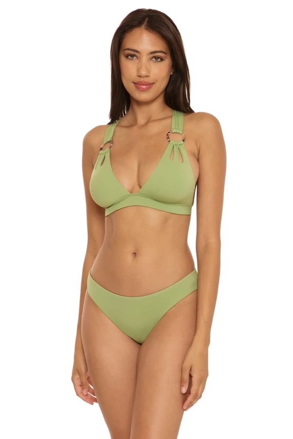 BECCA Women's Bathing Suit Top Ring Halter Swim Sage M New