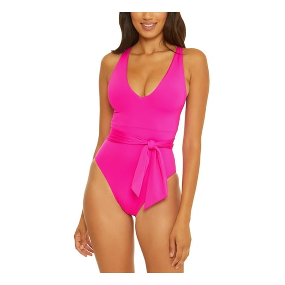 Becca by Rebecca Virtue Womens Solid Belted One-Piece Swimsuit