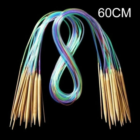 Becikitc 18pcs Bamboo Circular Knitting Needles Set – Double Pointed Carbonized Needles with Plastic Cords, 40-120cm, 18 Sizes (2.0mm-10.0mm)
