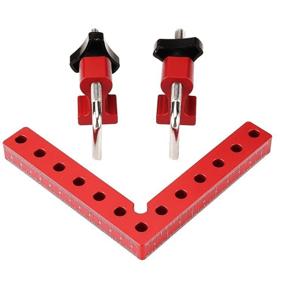 Becikitc Aluminum Alloy 90 Degree Right Angle Positioning Block Auxiliary Clamp DIY Fixator, Red 5.5 Inch, 1PC Block + 2Pcs Clamps