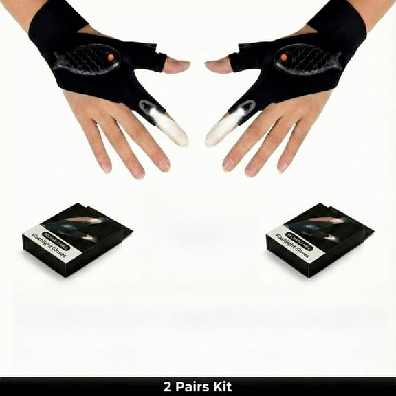 Becikitc Flashlight Gloves, Rechargeable LED Work Gloves with Light, Black, Multiple Pack Options