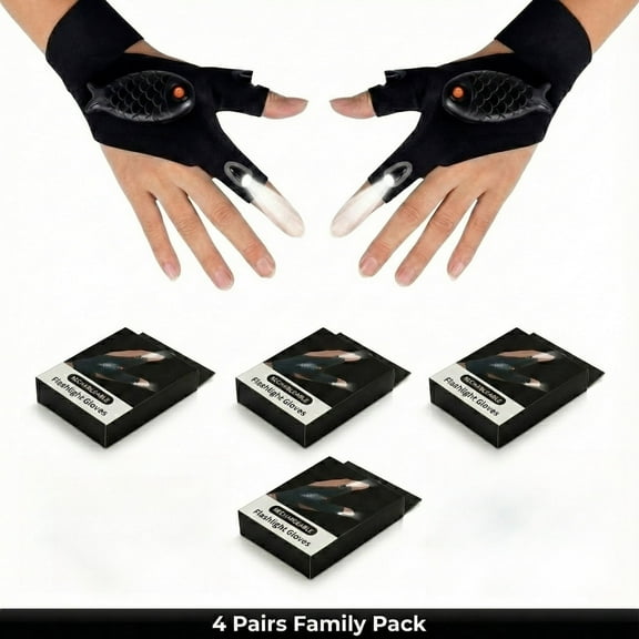 Becikitc Flashlight Gloves, Rechargeable LED Work Gloves with Light, Black, Multiple Pack Options
