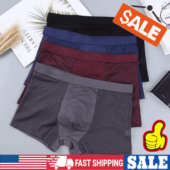 Becikitc Men's Breathable Mesh Polyester Underpants, 4 pack, Moisture-Wicking Quick-Dry Boxer Briefs
