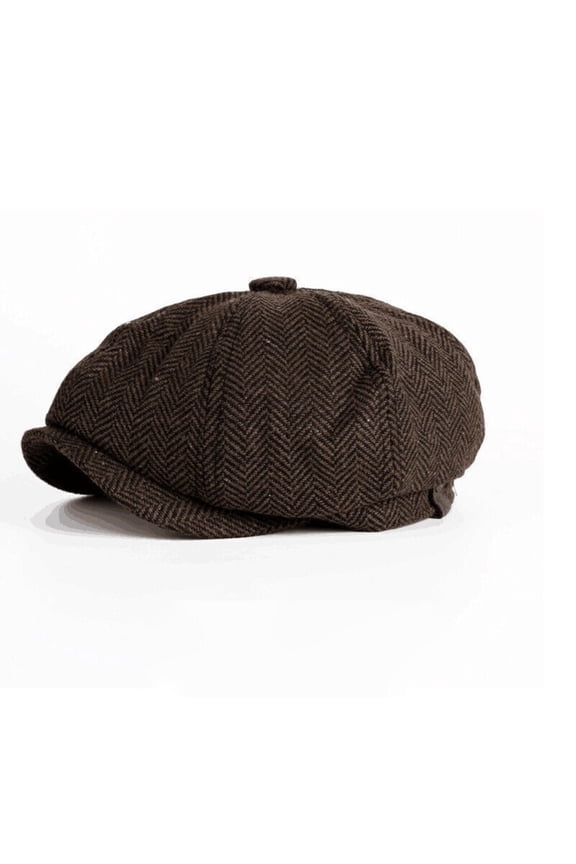 Men’s Herringbone Tweed Newsboy Cap, Vintage Flat Baker Boy Gatsby Hat