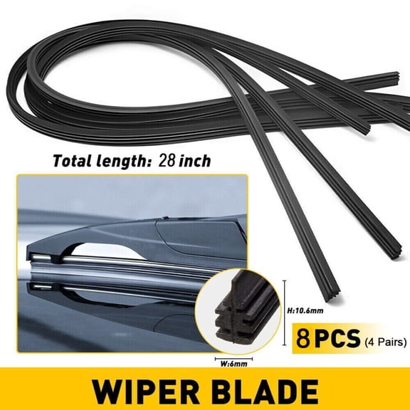 Becikitc Silicone Frameless Windshield Wiper Blade Refills, 8 Pcs Universal 28-Inch Replacement for Cars, Trucks, Buses