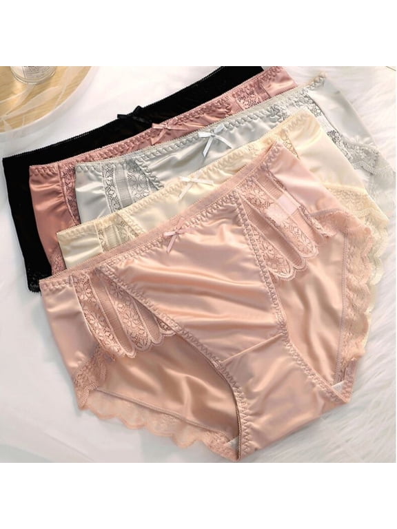 Women Briefs Bikini Side Lace Satin briefs Nylon Spandex Silky Comfortable Underwear, 1/5 Pack