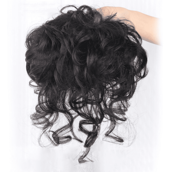 Becikitc Women Short Curly 100% Human Hair Topper Clip-in Toupee with Extended Tail, 5x5.5 inch Cap, Natural Black/Dark Brown