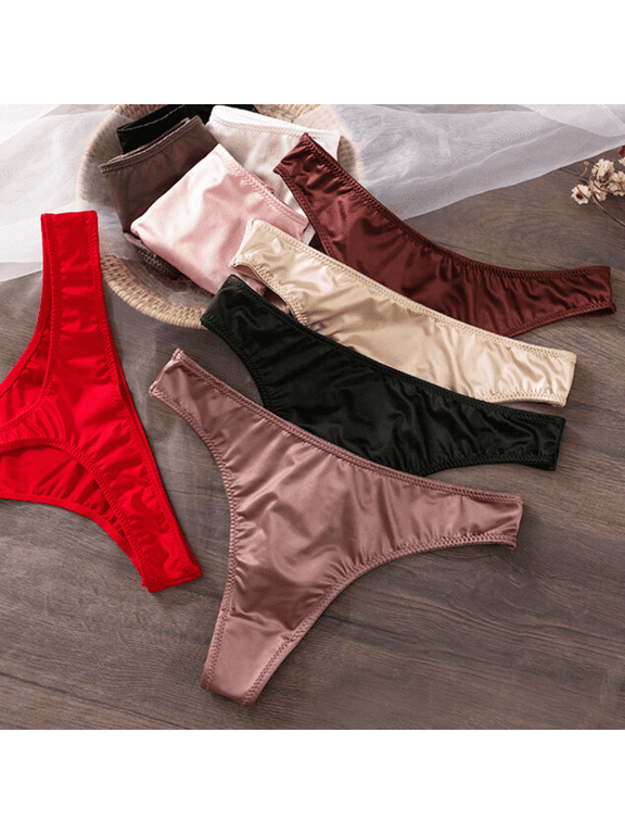 Women's Satin Thong Panties Low Waist G-String Bikini Briefs Soft Stretchy Seamless Underwear 5 Pack