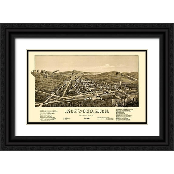 Beck 14x10 Black Ornate Wood Framed with Double Matting Museum Art Print Titled - Ironwood Michigan - Beck 1886