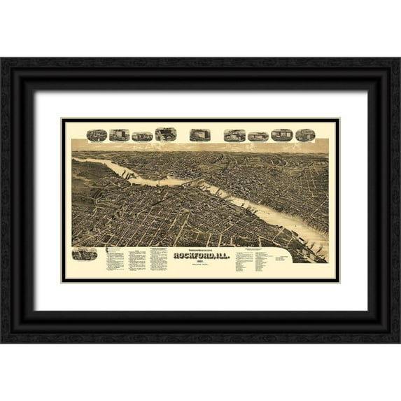 Beck 14x10 Black Ornate Wood Framed with Double Matting Museum Art Print Titled - Rockford Illinois - Beck 1891