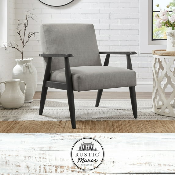 Beck Linen Armchair with Black Wood Frame, Grey