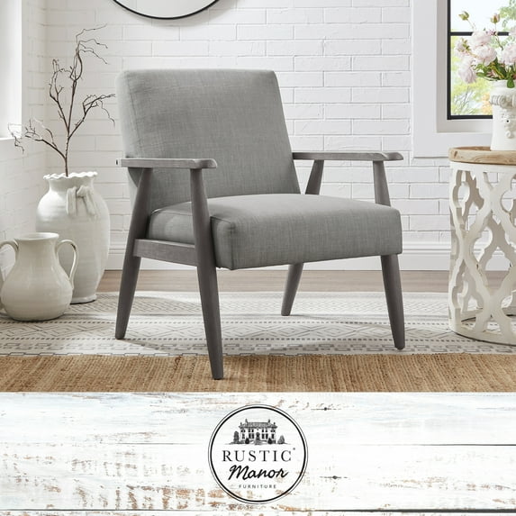 Beck Linen Armchair with Rustic Grey Wood Frame, Grey