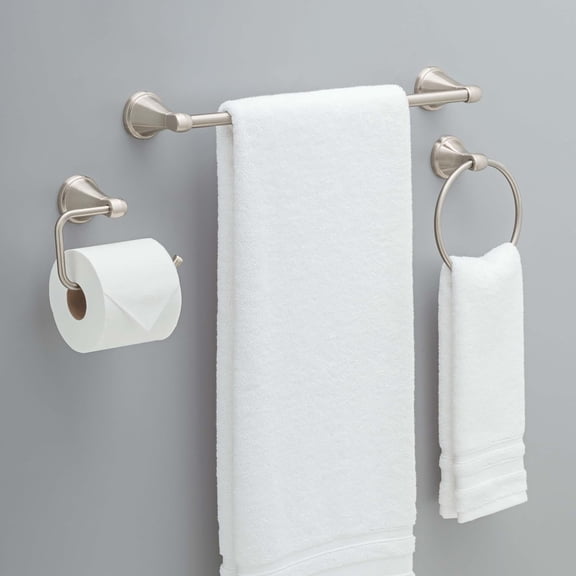 Becker 3-Piece Bathroom Set, SpotShield Brushed Nickel, 18"/24" Towel Rack, Toilet Paper Holder, Ring BCK63-DN