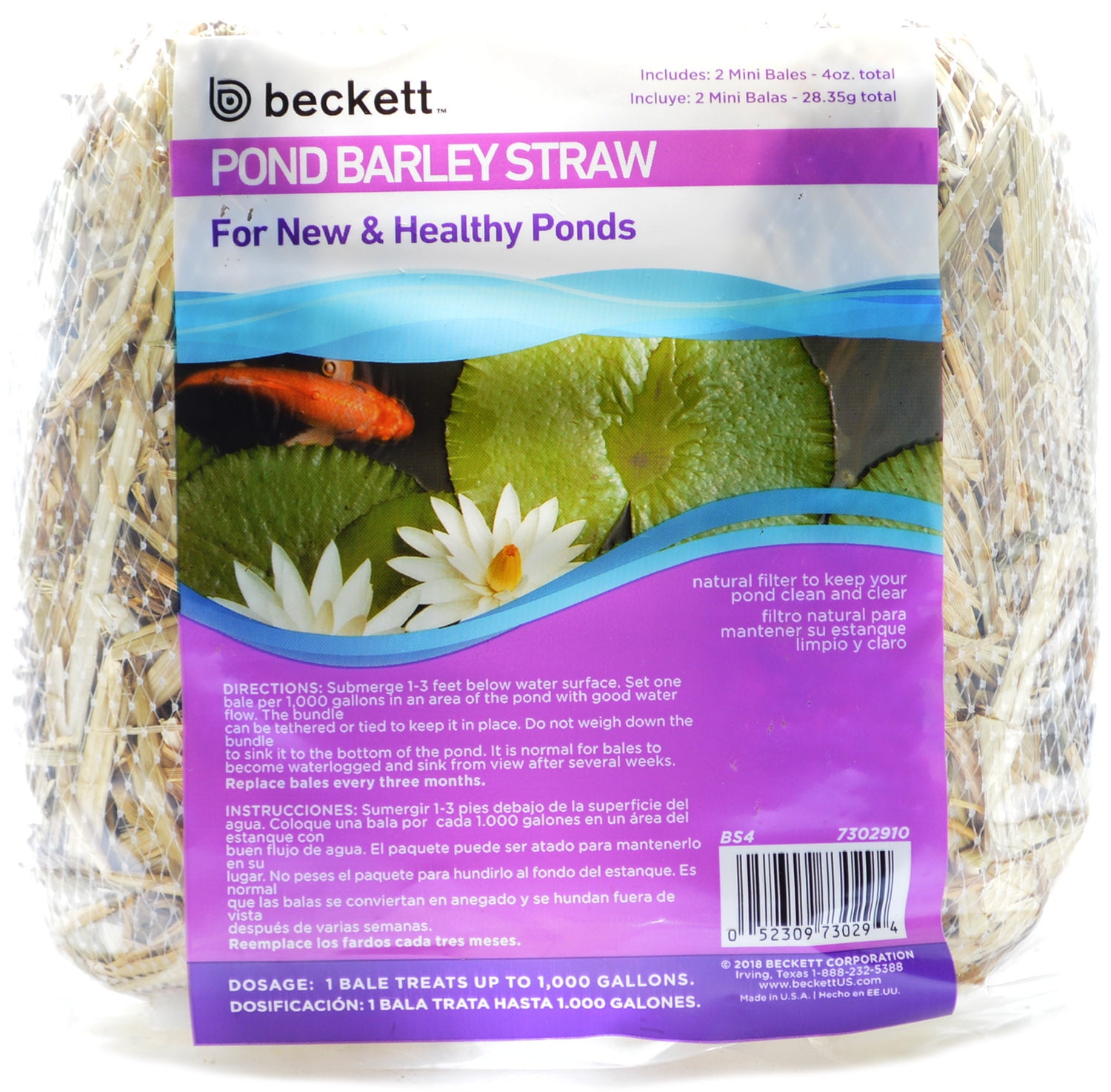 Natural Barley Straw Bales for Pond Filtration, 4 oz