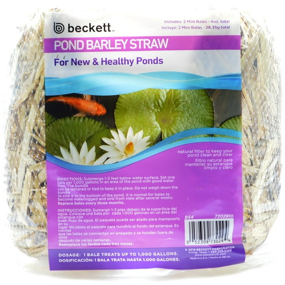 Beckett 1000 Gallon Barley Straw Bales Natural Filtration For Clean, Clear Water in Ponds, Water Gardens, 4 oz.