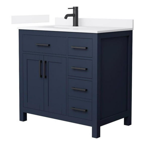 Beckett 36" Dark Blue Single Vanity & White Quartz Top (1-Hole) & Black Trim