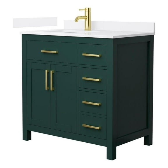 Beckett 36" Green Single Vanity & White Quartz Top (1-Hole) & Gold Trim