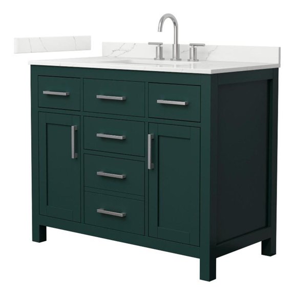Beckett 42" Green Single Vanity & Giotto Quartz Top (3-Hole) & Nickel Trim