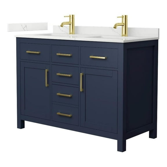 Beckett 48" Dark Blue Double Vanity & Giotto Quartz Top (1-Hole) & Gold Trim