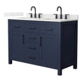 thumbnail image 1 of Beckett 48" Dark Blue Double Vanity & Giotto Quartz Top (3-Hole) & Black Trim, 1 of 5