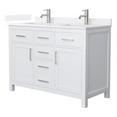 thumbnail image 1 of Beckett 48" White Double Vanity & White Quartz Top (1-Hole) & Nickel Trim, 1 of 5