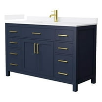 Beckett 54" Dark Blue Single Vanity & White Quartz Top (1-Hole) & Gold Trim