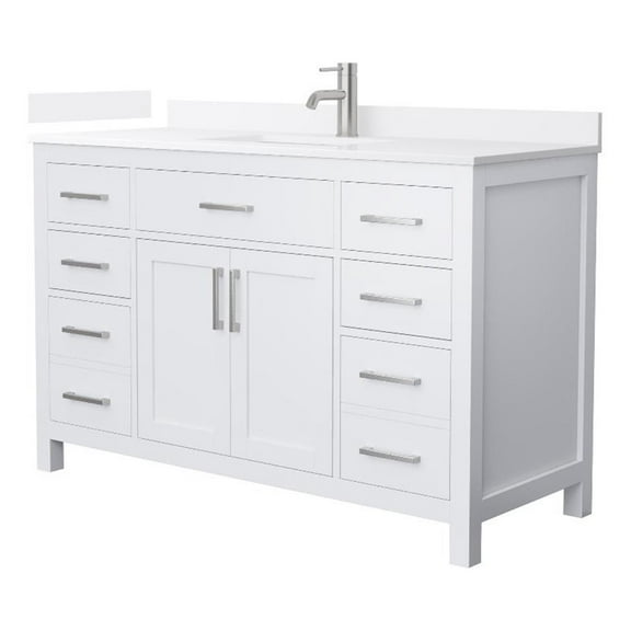 Beckett 54" White Single Vanity & White Quartz Top (1-Hole) & Nickel Trim