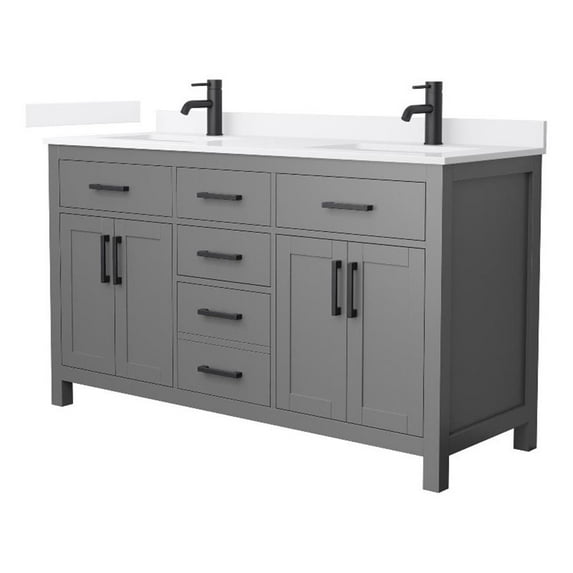 Beckett 60" Dark Gray Double Vanity & White Quartz Top (1-Hole) & Black Trim