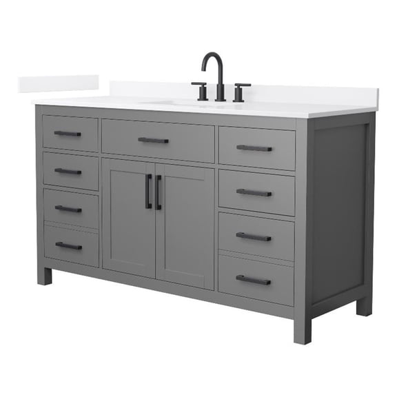 Beckett 60" Dark Gray Single Vanity & White Quartz Top (3-Hole) & Black Trim