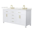 thumbnail image 1 of Beckett 66" White Double Vanity & Giotto Quartz Top (3-Hole) & Gold Trim, 1 of 5