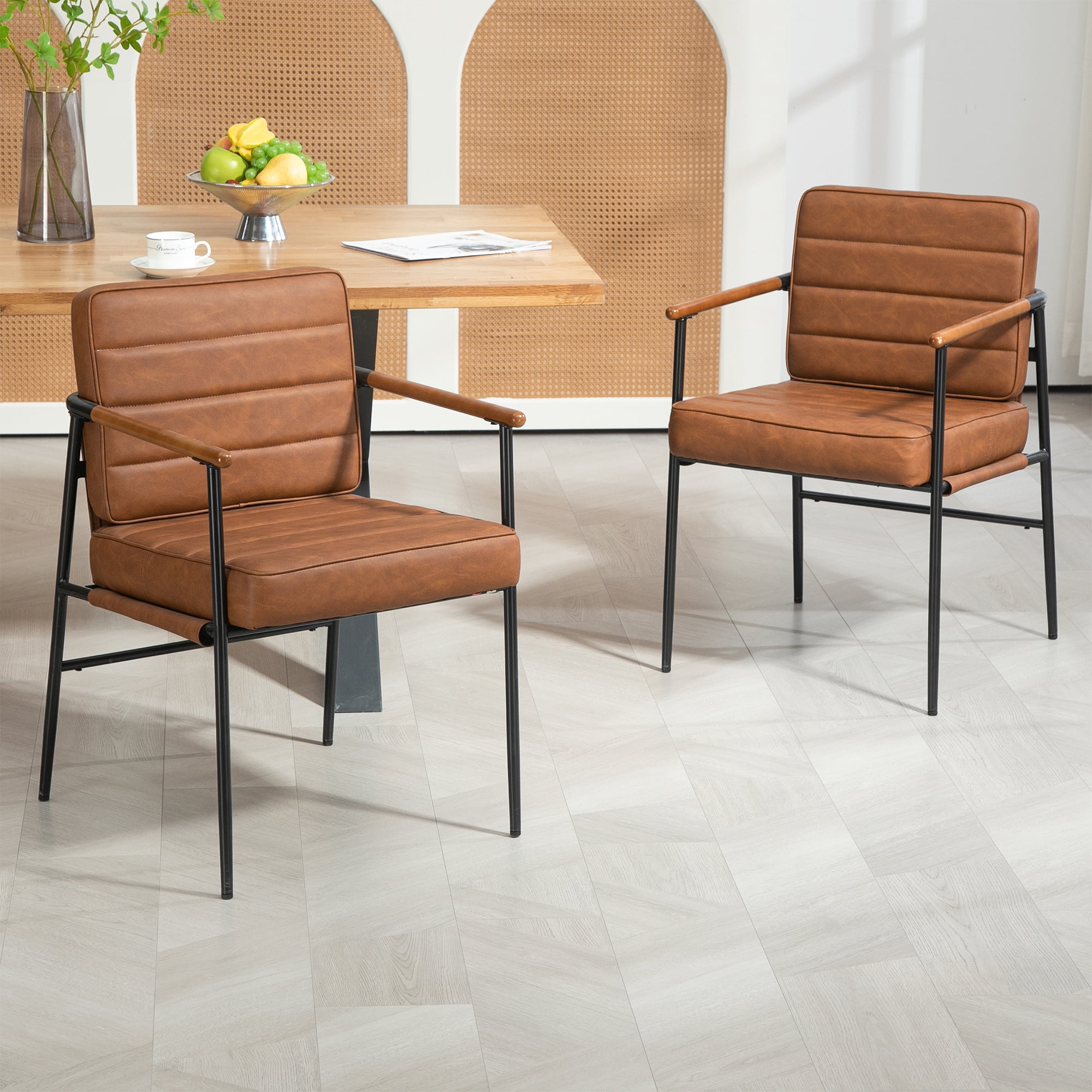 Beckett Brown Faux Leather Dining Chair with Black Iron Legs