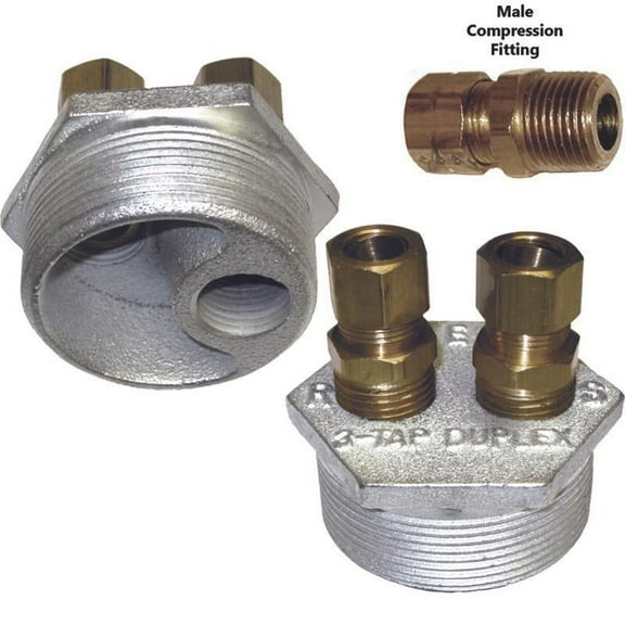 Beckett Duplex Tank Bushings 3-Way Tap (Slip-Thru male Compression Fittings) Complete with Fittings