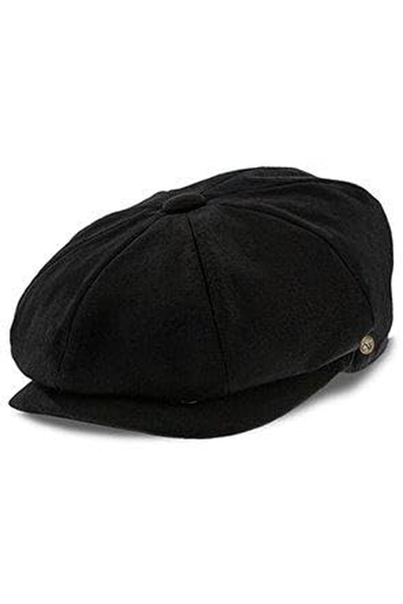 Beckham Black 8 Panel Newsboy Cap – Lightweight 100% Cotton Flat Cap for Men with Double Snap Brim, Grosgrain Sweatband, Polyester Lining & Removable Side Pin