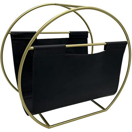 Becki Owens Rounded Gold Metal Black Leather Magazine Holder