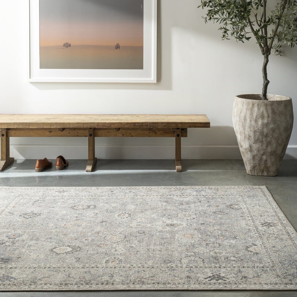 Feather Gray Rectangular Synthetic Easy Care Area Rug 5'3" x 7'