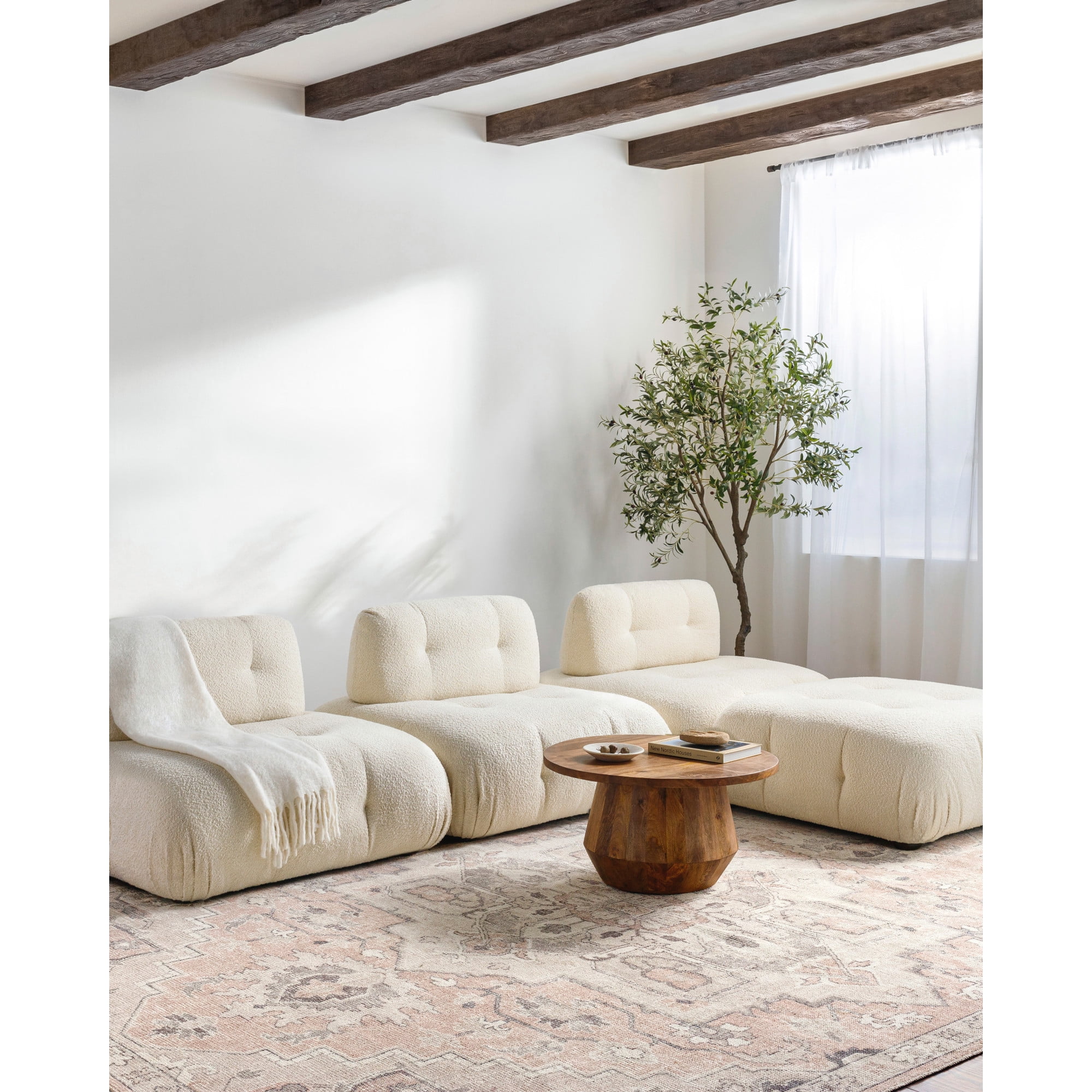Elle Oriental Rose Smoke Rectangular 5'3" x 7' Polyester Rug