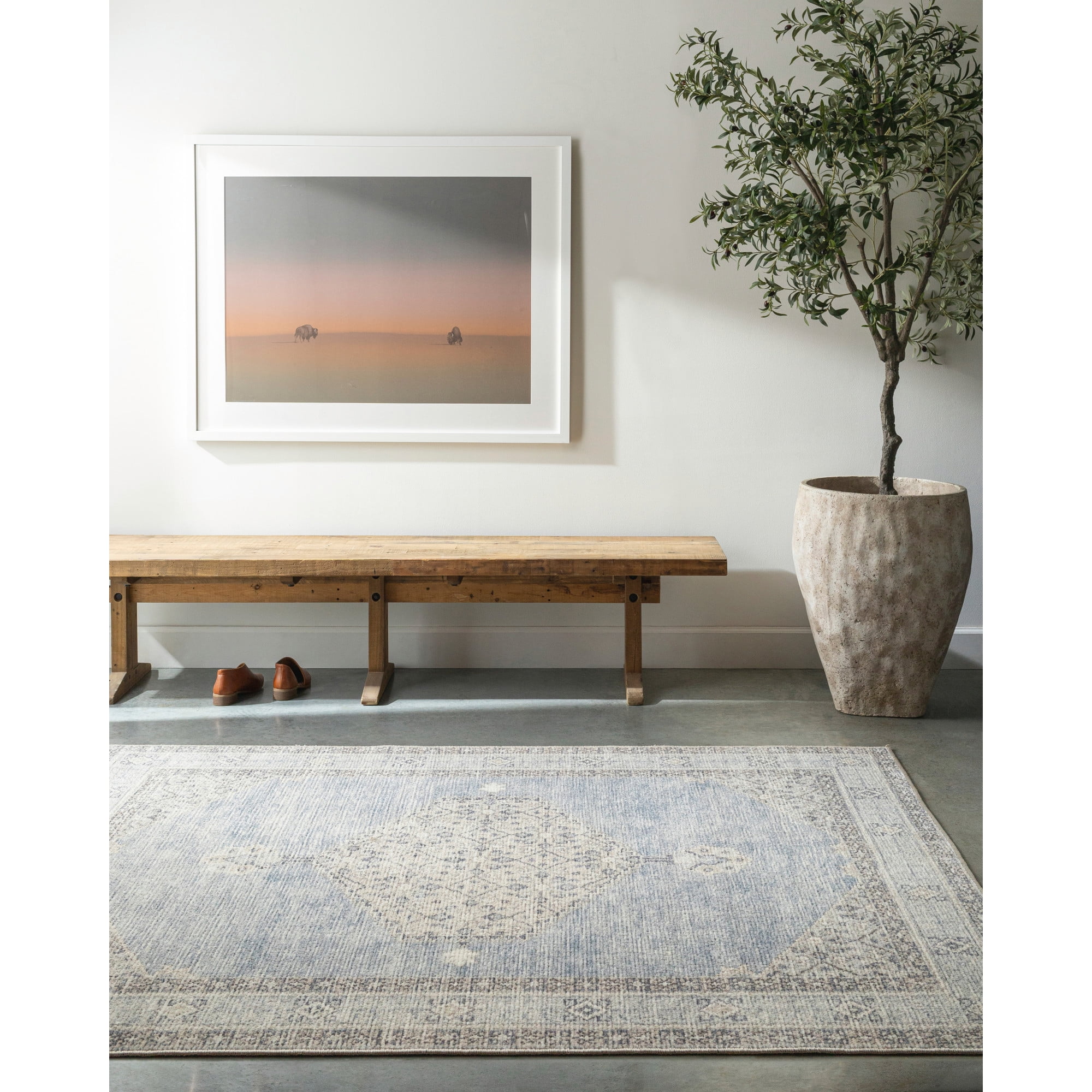 Coastal Charm Dusty Blue Medallion Synthetic Area Rug, 3'11" x 5'7"
