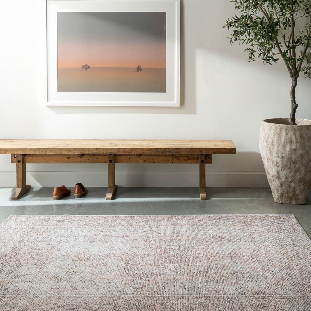 Dusty Coral Hand-Knotted Synthetic Rectangular Area Rug