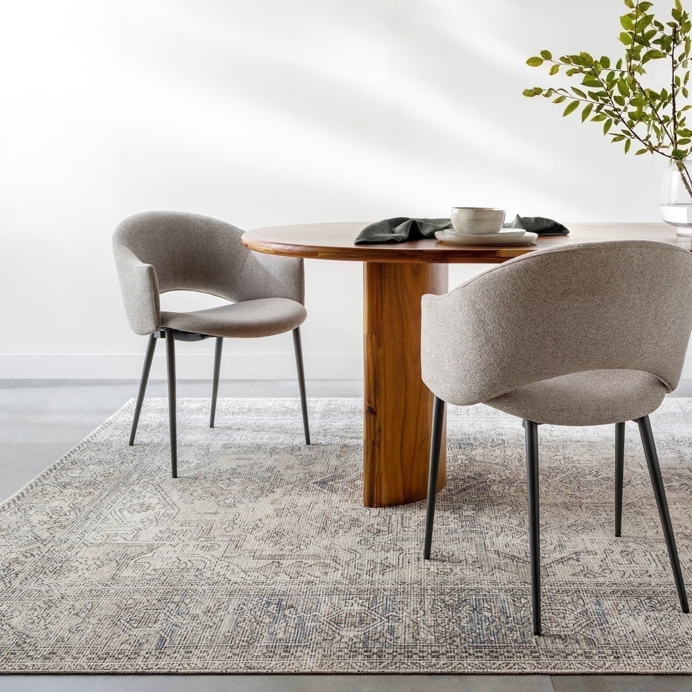 Modern Vintage 7'10" x 10' Hand-Knotted Style Gray Synthetic Area Rug