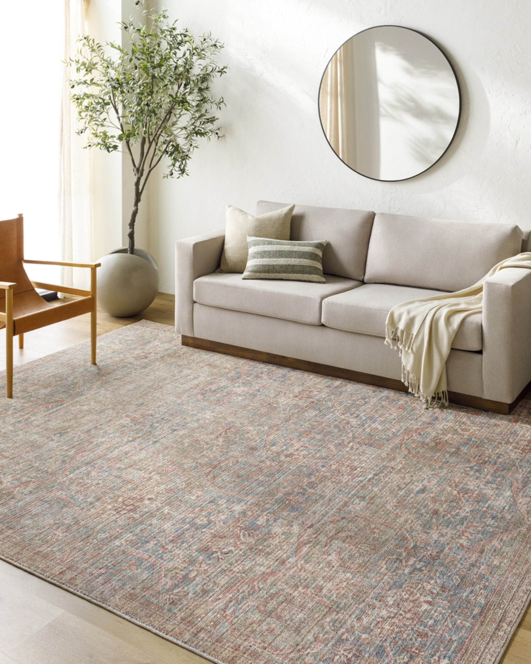 Marlene Beige and Blue Polyester Runner Rug, 2'7" x 7'3"