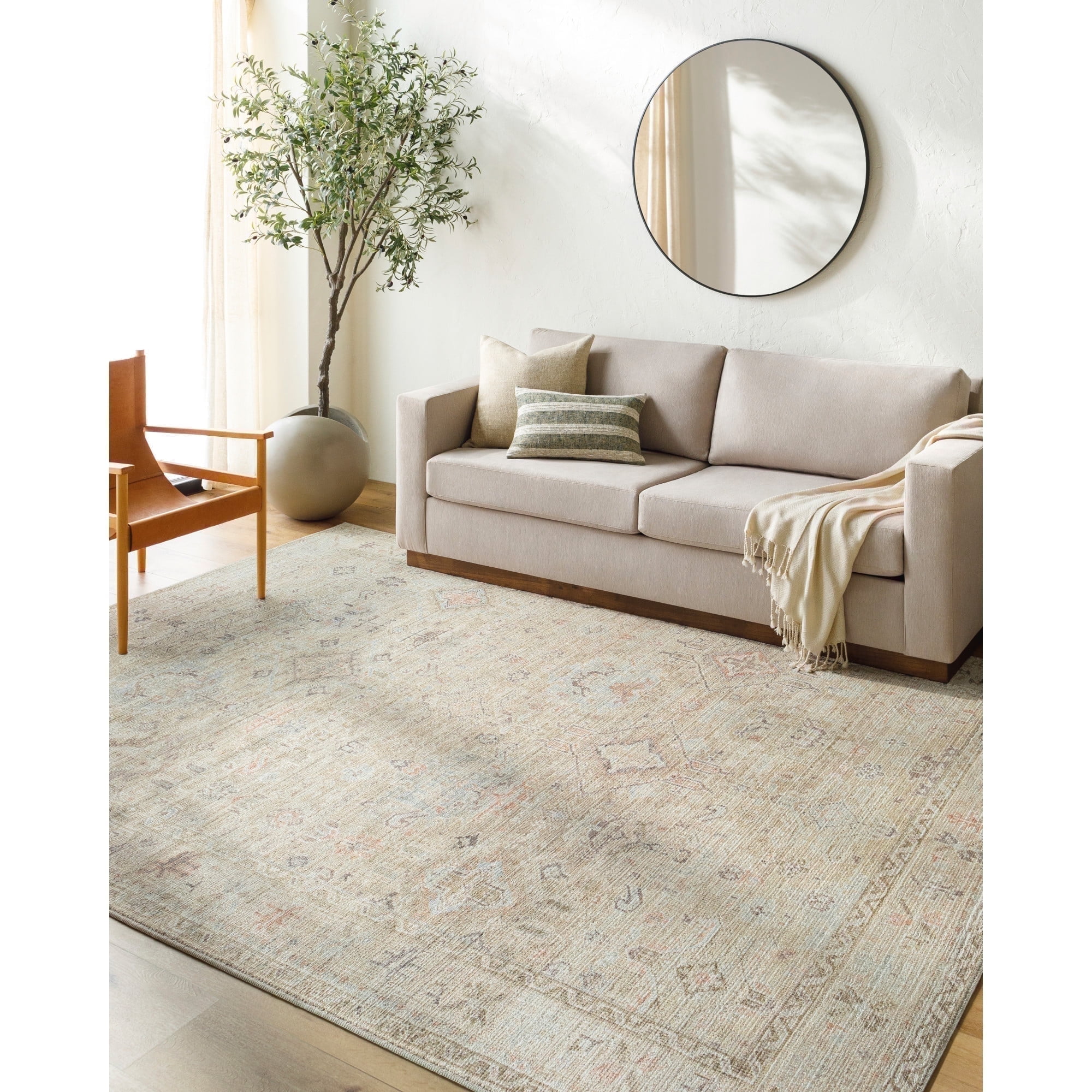 Marlene Cream Polyester Vintage Medallion Area Rug 6'6" x 9'