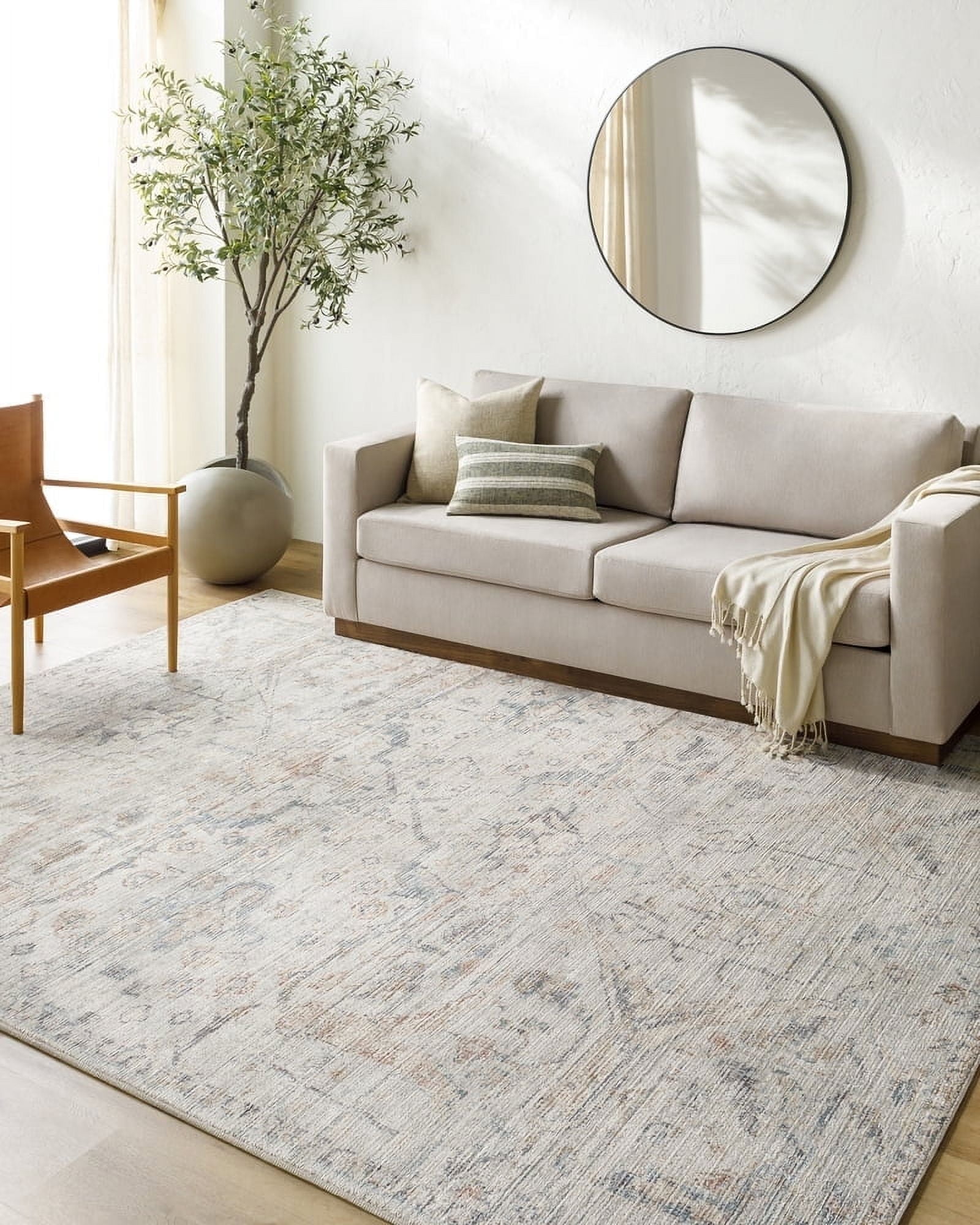 Light Blue Synthetic Rectangular 5'2" x 7' Area Rug