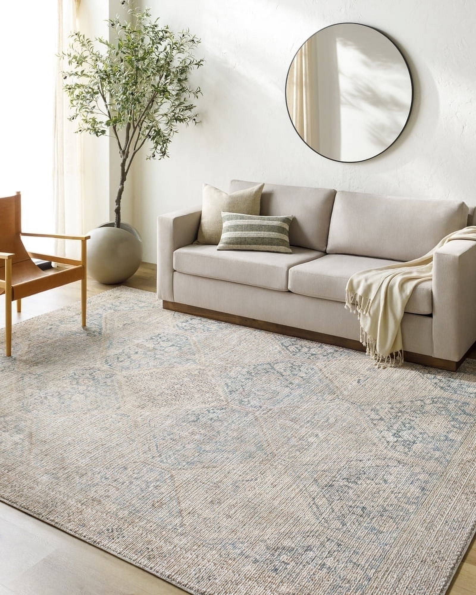 Becki Owens Blue and Beige Vintage Machine Woven Rug, 5'2" x 7'