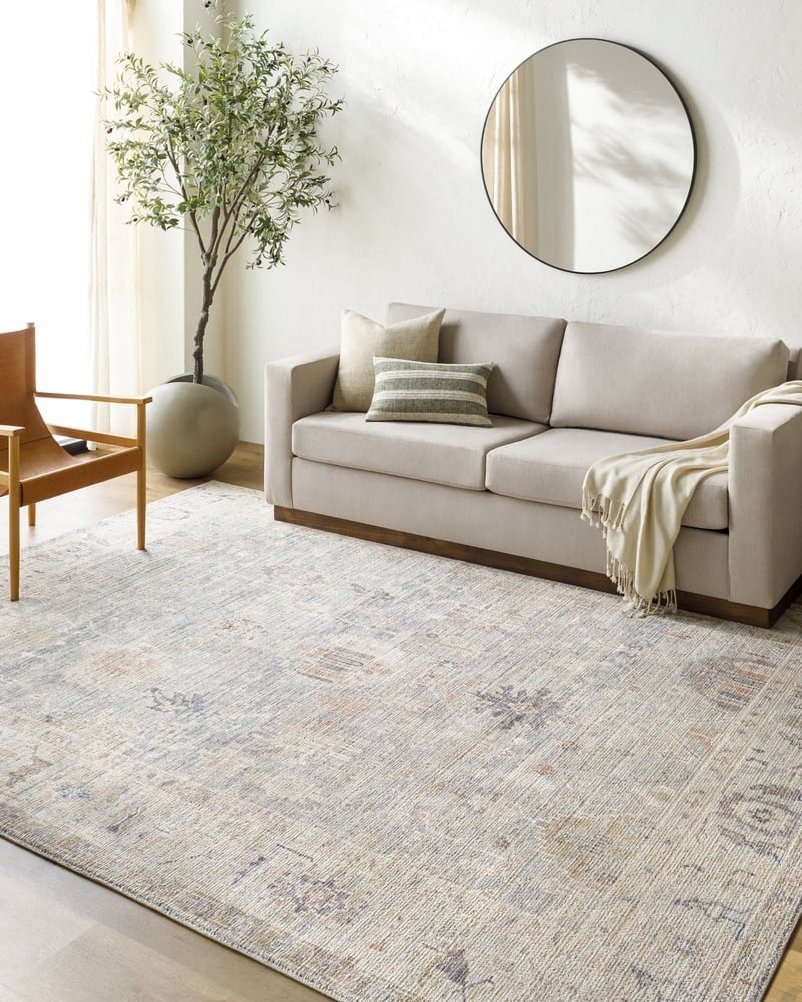 Marlene Pale Blue Vintage Medallion Area Rug, 5'2" x 7'