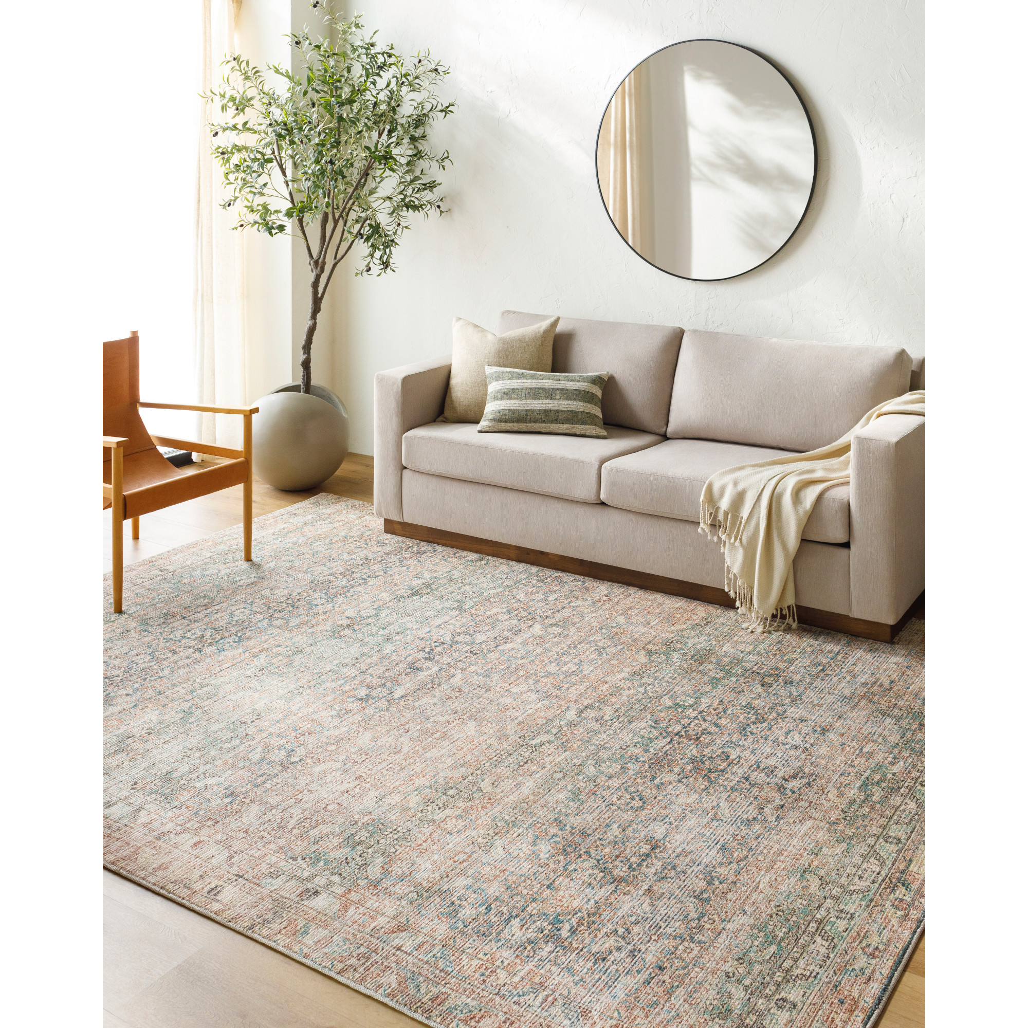 Marlene Vintage Blue-Green Synthetic 5'2" x 7' Area Rug