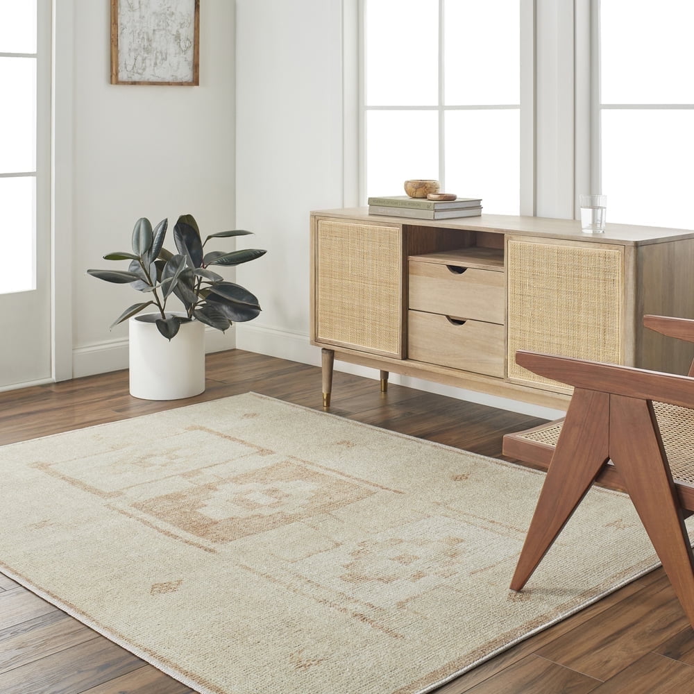 Solana Ivory & Beige Vintage-Inspired Easy-Care Area Rug - 6'7" x 6'7"