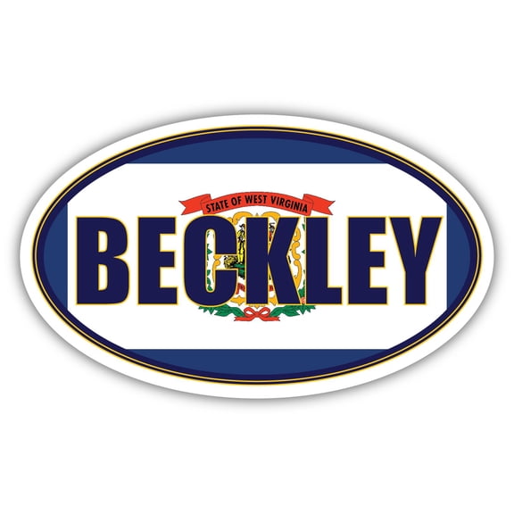 Beckley City West Virginia State Flag | WV Flag Raleigh County Oval State Colors Bumper Sticker Car Decal 3x5 inches