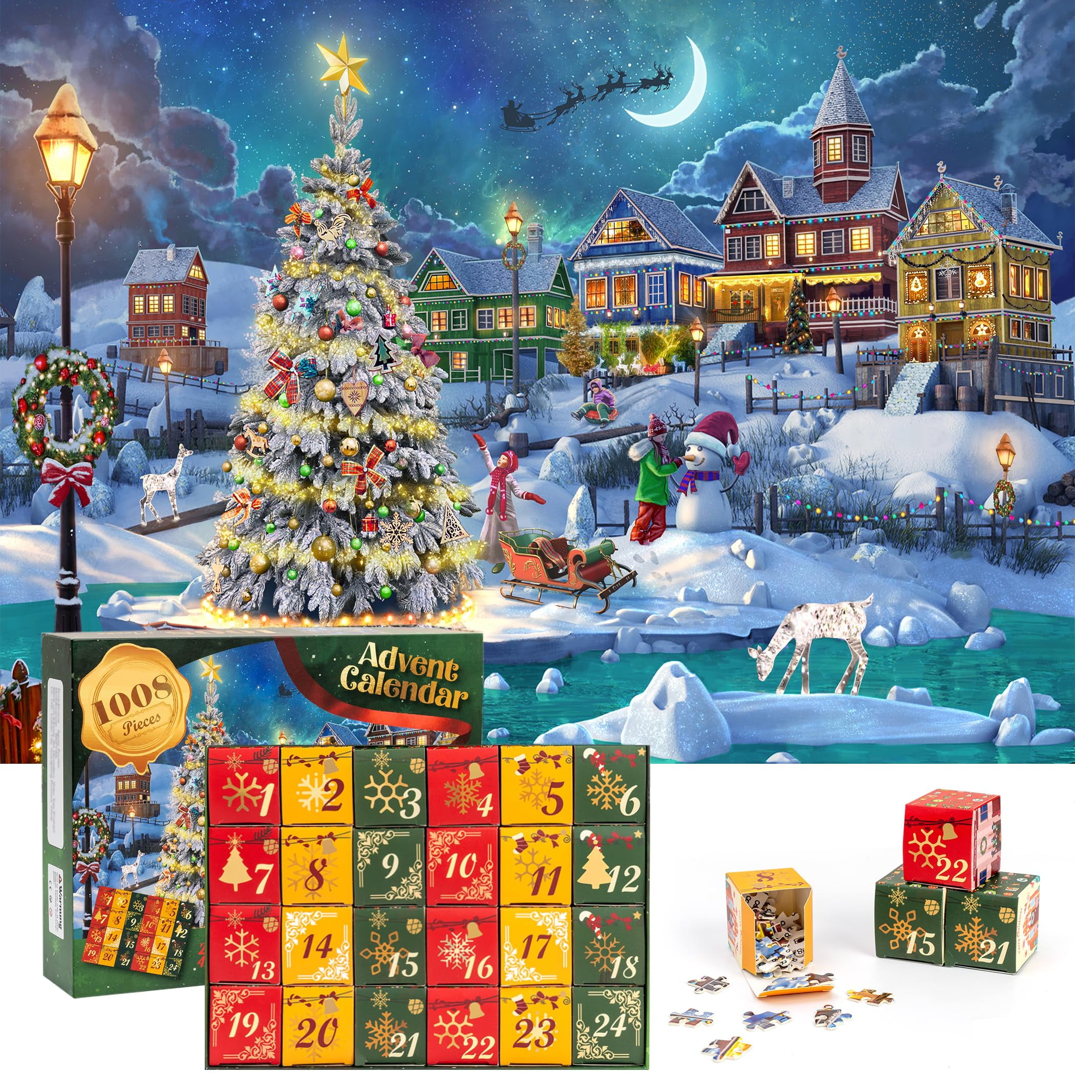 Becko US Christmas Puzzle AIF4 Advent Calendar 2024 Puzzles Kids, 1008