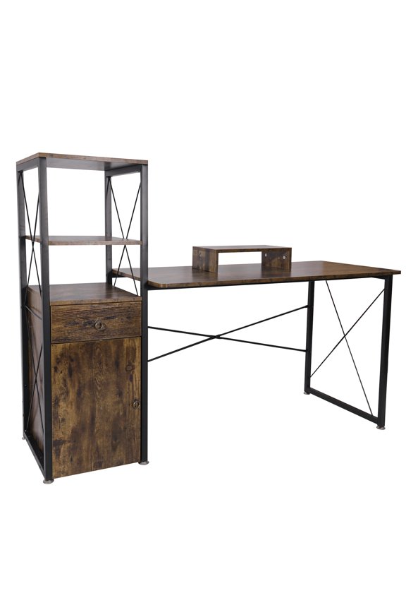 Computer Desk with Hutch and Drawer (Rustic Brown)